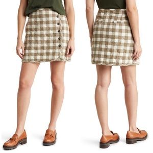 NWT Madewell Gingham Check Quilted Flannel Miniskirt Olive Green Ivory Size 14